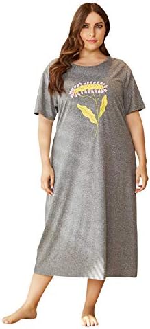 salinr Women Plus Size Nightgowns Long Print Sleepshirt Short Sleeve Loungewear Round Neck Sleepwear Comfy Sleep Shirt Pajama Dress (Gray, XXXX-Large)
