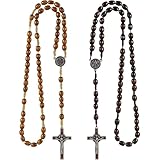 Dryxog 2 Pezzi Croce in Legno con Rosario Cattolico, Collier Femme Mini Croce, Collier Personnalisé Bead Mala Uomo Donna Gioielli, Colier Classic Wooden Perla Rotonda a Mano Rosario