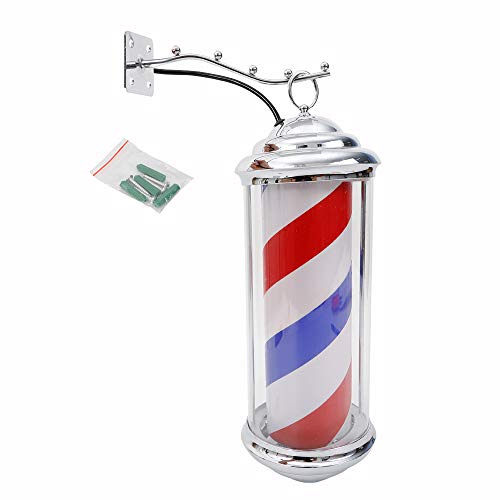 WUPYI 14.5” Barber Shop Pole Red White Blue Rotating Light LED Stripes Pole Light Hair Salon Sign Wall Mount Rotating Light (14.5')