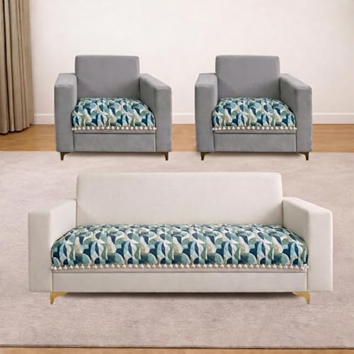 Image of Homerz Premium Printed Quilted Velvet Sofa Slip Cover Protector with Tassels, Sofa Mat, Exact Size, Antislip Cover (Grey Abstract, 5 (3+1+1) Seater, Half)