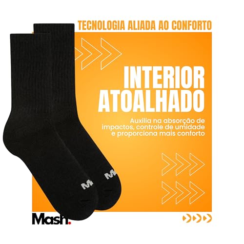 MASH Meia Cano Alto Esportiva Longa Algodão Active Masculina Adulto, Preto, 42-45
