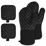 Ofenhandschuhe und hitzebeständige Unterlage,Topflappen und Kochhandschuhe im 4-teiligen Set,hitzebeständig bis 250°C für Kochen,Backen und Grillen