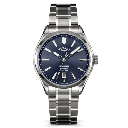 Montre Rotary Seamatic homme en acier inoxydable avec cadran bleu étanche 100m