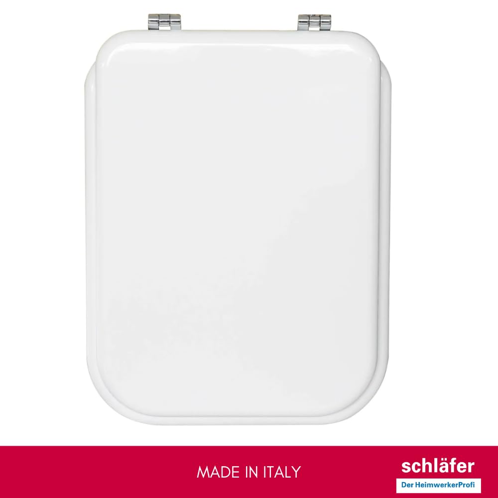 Schläfer 4649102 - Sedile Copriwater per Ideal Standard Serie Conca (T637801), Tavoletta WC in Mdf Bianco Lucido, Cerniere in Acciaio Inox a 45°, Ricambio con Forma Dedicata, 42 x 34 cm