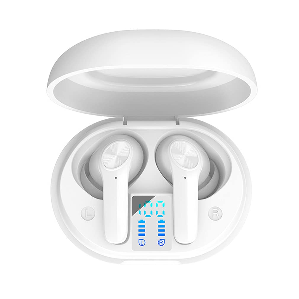 True Wireless Bluetooth 5.0 Auriculares con Micrófono, ANC Cancelación De Ruido HD Llame A Auriculares Impermeables En Ear 3D Control Táctil con LED Digital Pantalla Caja De Carga,Blanca