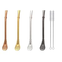 Amazon | 4本 メタルスプーンストロー 2つのクリーニングブラシ