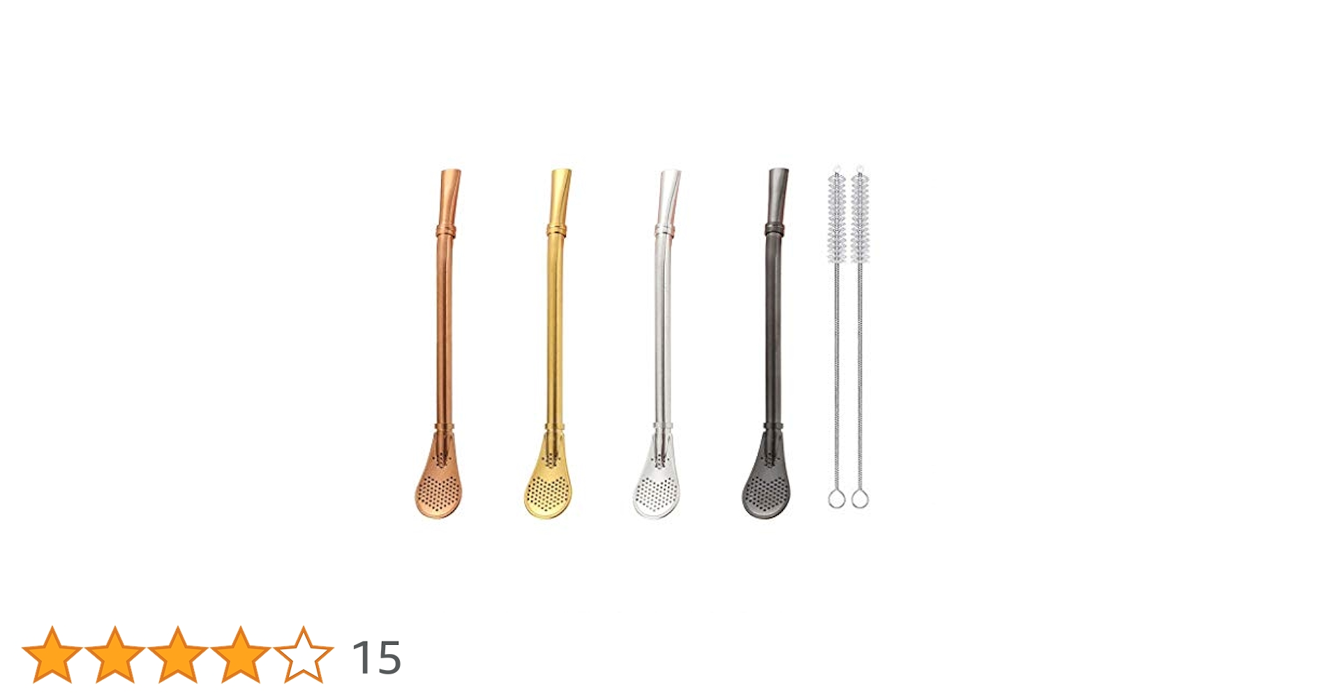 Amazon | 4本 メタルスプーンストロー 2つのクリーニングブラシ