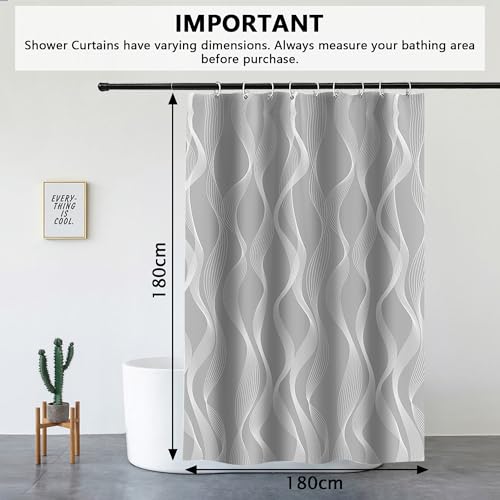 Miniatura 4 de Kaimeiyu Cortina De Ducha Poliéster Cortina De Baño Con 12 Ganchos Impermeable Cortina Bañera Lavable A Máquina 180x180cm Gris