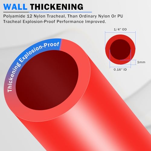 Image of CheeMuii 100 FT 1 /4 inch DOT Air Line Red 1 /4 PA12 Nylon Pneumatic Tubing 30.5 Meter 1 /4 Inch OD Pneumatic Air Tubing Pipe Hose Line for Semi Truck Trailer or Industrial Air System