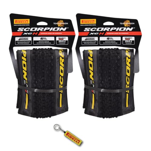 Pirelli Scorpion XC H Yellow Label 55-622 (29x 2.2) MTB Bicycle Tire - Designed for Hardpacked Courses, 120TPI and ProWall Casing- Mountain Bike Tire w/Keychain (2 Pk)