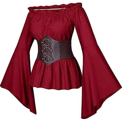 Costume vintage médiéval femme en mousseline rouge chemise marin XL