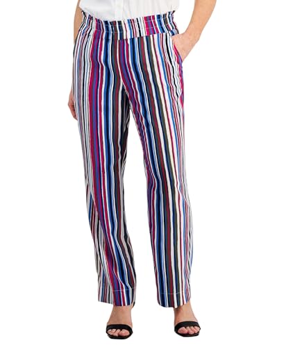 Jones New York Womens Petites Pinstripe Pocket Straight Leg Pants Pink PS2