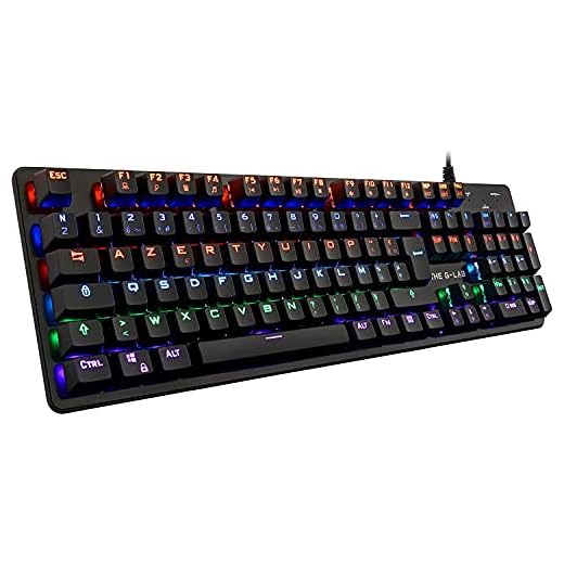 THE G-LAB Keyz CARBON V3 Clavier Mécanique Gamer AZERTY FR Blue Switch Haute Qualité de Frappe - Clavier Gaming Rétroéclairage LED Multicolore, Anti-ghosting Total - PC/PS4/PS5/Xbox One/Xbox Series X