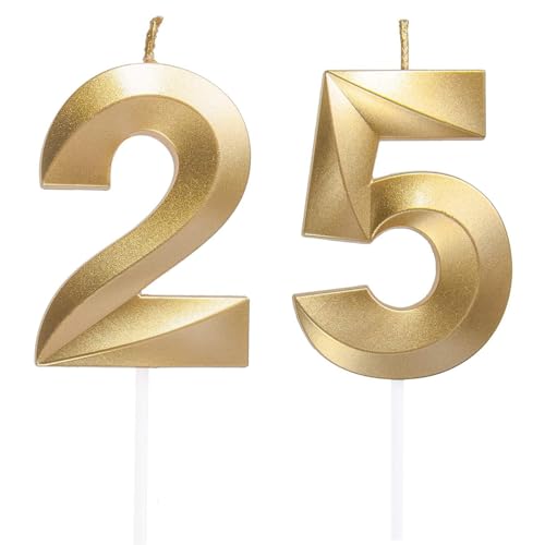Velas de cumpleaños con números 25/52, velas doradas para cumpleaños, velas en forma de números, decoración para tartas de cumpleaños, fiestas, bodas, fiestas de empresa, aniversarios, cumpleaños