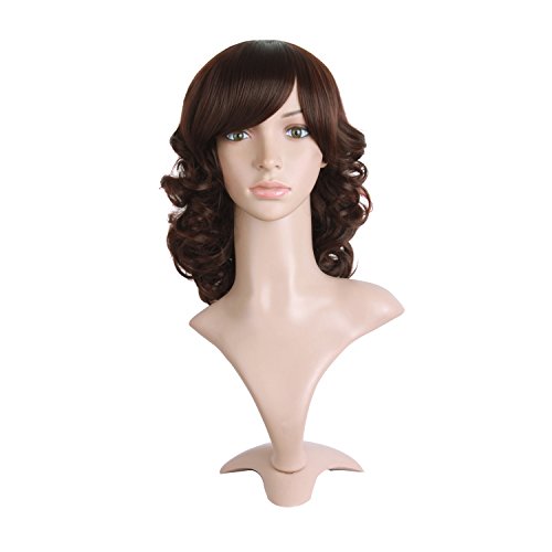 MapofBeauty 14 Inch/35cm Charm Side Bangs Fluffy Synthetic Curly Short Hair Wig (Dark Brown)
