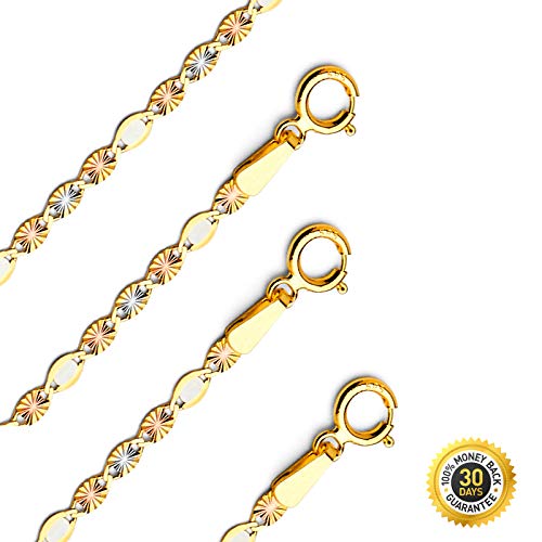 TGDJ 14k Tri Color Gold Solid 2mm Flat Valentino Star Diamond Cut Chain Necklace with Spring Ring Clasp2