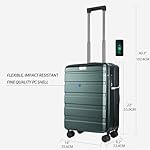 KROSER Carry On Luggage with Spinner Wheels & Built-in TSA Lock, Expandable Top Opening Hard Shell Suitcase Large Capacity Durable Rolling Luggage with USB Port, Carry-On 20-Inch, Dark Green - Image 3