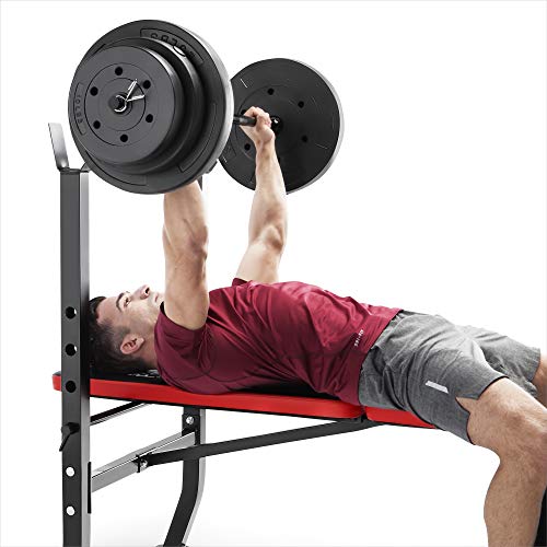 Marcy Pro Standard Weight Bench with 100 lbs Vinyl-Coated Weight Set PM-2084