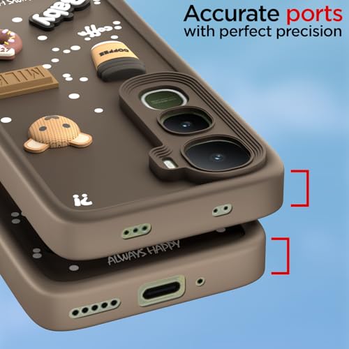 Image of Pikkme Back Cover for Vivo Y400 5G | 3D Bear Silicone Cute & Fun Coffee Cartoon | Full Body Protection Bumper Case (Brown)