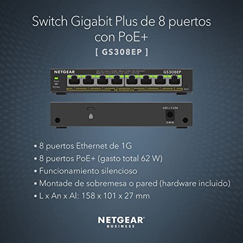 Switch Ethernet NETGEAR de 8 puertos PoE Gigabit con gestión Plus y montaje flexible de sobremesa 2