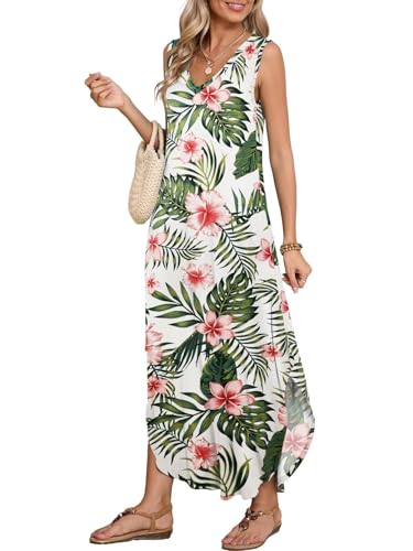 Image of BELAROI Womens Plus Size Maxi Dress Sundress Summer Casual Sleeveless V Neck Pockets Beach Swimsuit Coverup Loose