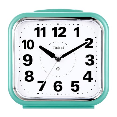 Image of Tinload 5.5 inch Large No Ticking Analog Alarm Clock,Silent Readable for Seniors,Easy to Set,Gradual Rise Alarm,Big Numbers,Gentle Wake,Snooze, Lighted on Demand,Battery Operated,Green
