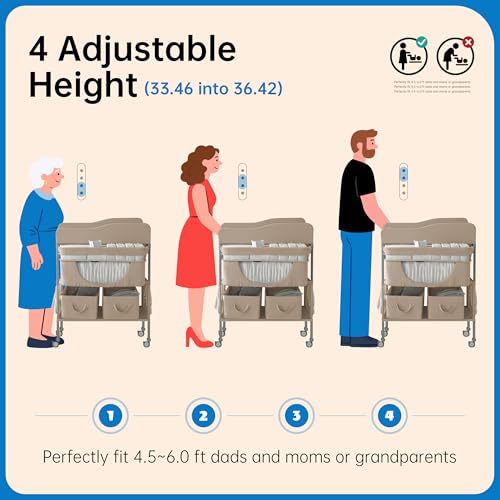 Image of Sweeby Portable Baby Changing Table, Foldable Diaper Changing Station with Waterproof Pad, Mobile Nursery Organizer for Infant & Newborn Essentials, Oat