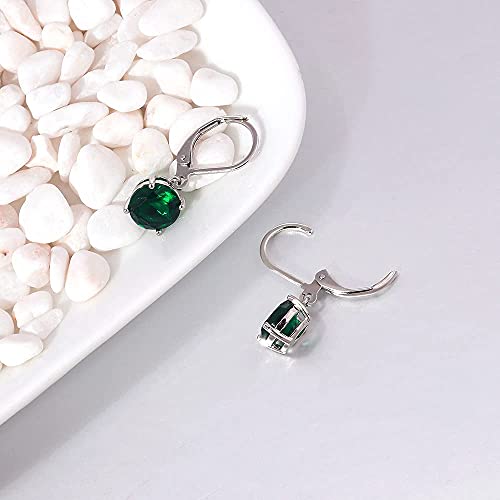 Cinily Leverback Dangle Earrings Created Green Crystal Drop Earrings White Gold Plated Jewelry Gift For Women Girls 8Mm #TOP5