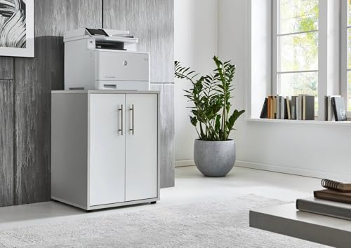 Druckerschrank Office Edition mit 2 Türen, 2 Einlegeböden, Büromöbel, 74 cm Höhe (Lichtgrau/Weiß Matt)