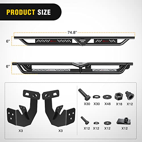 Image of Nilight Running Boards for 2009-2018 Dodge RAM 1500 2019 2020 2021 2022 2023 2024 1500 Classic Quad Cab Dual-Stage Textured Black Powder Coated Slip-Proof Side Step Nerf Bars