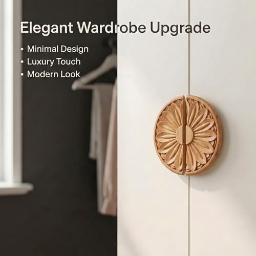Image of Wooden Handle for Wardrobe Door /Handle for Cabinet /Pull Handle for Wardrobe /Teak Wood Door Handle (8 x 4 Inch) Natural Wood Finish-| 3 Years Warranty |