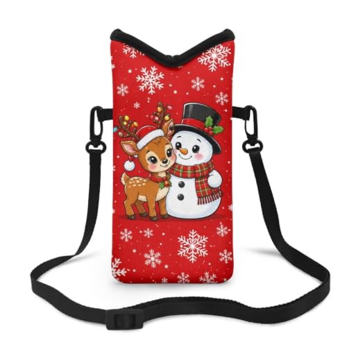 Image of Women Crossbody Cell Phone Purse Christmas Phone Bag Purse with Shoulder Strap Bag Pouch Fits Most Smartphones for Travel, Beach, Deer Snowman Snowflake Red