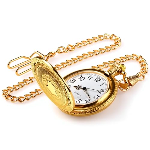 Reloj De Bolsillo Vintage Con Esfera Romana Calada Y Doble Cadena,Acero Inoxidable,Mecanismo De Cuarzo, Indicación 24 Horas,Para Hombre Mujer,Regalo De Día San Valentín Accesorio De Disfraz,Dorado
