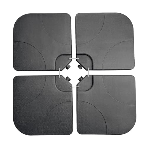 GALAXARMOR 4-Piece 155lb Capacity Heavy-Duty Cantilever Offset Patio Umbrella Stand Square Base Plate Set w/Easy-Fill Spouts for Water or Sand - Black