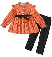 GOLLUNER Toddler Girls Outfit Set Long Sleeve Heart Printed Blouse With Ruffle Hem Belted Long Pa...