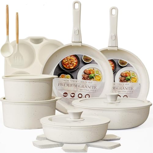 Ceramic Cookware Set, Pots and Pans Set Non stick, 21-Piece Induction Cookware, Non toxic Healthy Non Stick Kitchen Cooking Set, with Frying Pans Set, PFAS PTFE PFOA PFOS Free