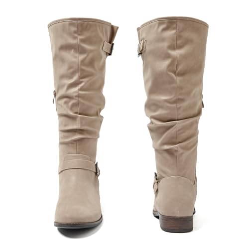 Image of Luoika Women's Extra Wide Calf Knee-High Boots | Wide Width, Round Toe, Plus Size, Slouchy Boots, Low Heel, Winter Boots.