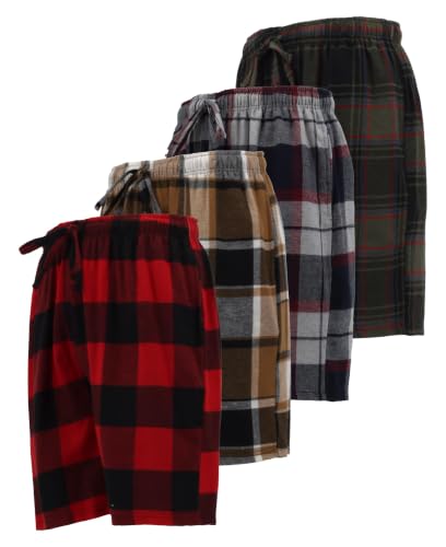 Image of Andrew Scott Men's Cotton Flannel Knee Length Shorts | Drawstring & Pockets Boxer Sleep Shorts | Multi Packs & Colors