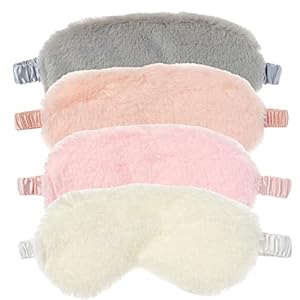 RAYNAG 4 Pack Plush Eye Mask Soft Sleeping Blindfold Eye Cover for Sleepover Gift Birthday Party Favors, Comfortable Silky Fabric on The Back, Cozy, Fluffy and Furry