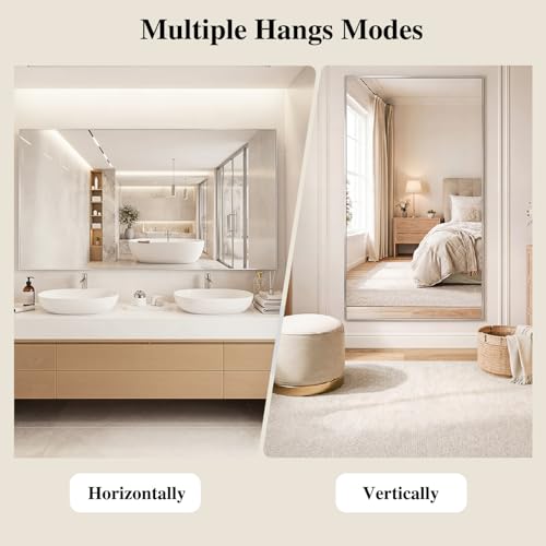Image of Koonmi Silver Rectangle Wall Mirror, 30x36 Inch Bathroom Mirror, Aluminum Frame Vanity Mirror for Entryway, Living Room, Bedroom Bathroom, Hangs Horizontally or Vertically