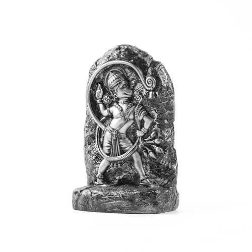 Image of Artarium Kesari Nandan Hanuman Idol Bold Divine Sculpture for Home Temple Decor, Symbol of Strength, Devotion, Protection, and Courage Handcrafted Spiritual Masterpiece (Silver Finish | 6 Inch)