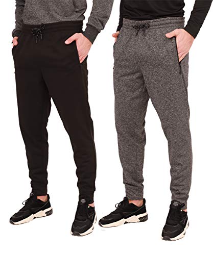 AyeGoo Men's Jogger Sweatpants,Men's Athletic Jogger Pants and Workout Jogger Pants with Zipper Pockets (2pcs Set) (Black/Dark Grey Melange, XL)