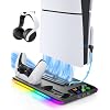 Honghao Controller Charger for PS5/PS5 Slim/Pro: PS5 Cooling Fan and Controller Charger Station, PS5/PS5 Slim Stand Accessories Vertical Charging Dock Stand for PlayStation 5 (Black)