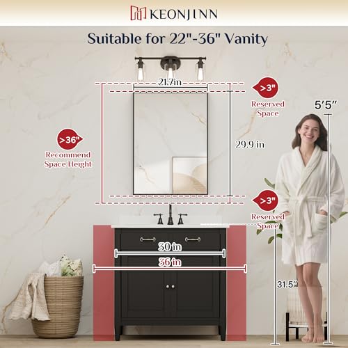 Image of Keonjinn 22x30 Inch Nickel Bathroom Mirror for Over Sink, Wall Mounted