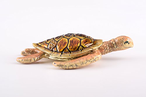 Keren Kopal Brown Sea Turtle Trinket Box Faberge Style Decorated With Swarovski Crystals Unique Home Decor #TOP1
