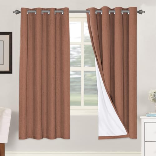 Image of H.VERSAILTEX 100% Blackout Curtains for Bedroom Thermal Insulated Linen Textured Curtains Heat and Full Light Blocking Drapes Living Room Curtains 2 Panel Sets, Washed Spice, 52x72 Inch