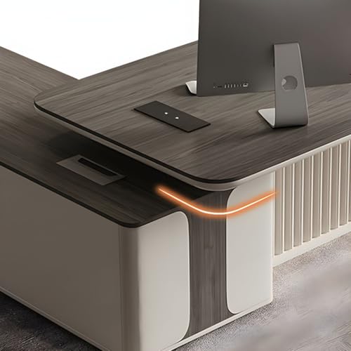 Image of Lakdi The Furniture Co Director & Executive L-Shape Office Table Luxury Desk Made in MDF with Reversible Orientation Side Unit Drawer and Storage Wire Manager & CPU Storage - LDL-616
