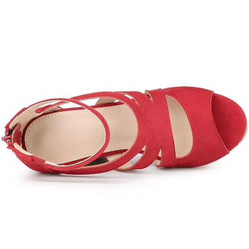 Allegra K Allegra K Women's Platform Peep Toe Cutout Caged Cork Red Wedge Heel Sandals 8.5 M US