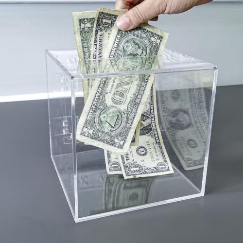 Image of Transparent Acrylic Donation Box Daan Patra Visiting Card Drop Box Ballot Box Durable with key facility for Charity & Suggestion Collection (6 * 6 * 6 inch)