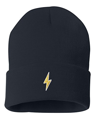 One Size Navy Cuffed Lightning Bolt Embroidered Cuffed Knit Beanie Cap